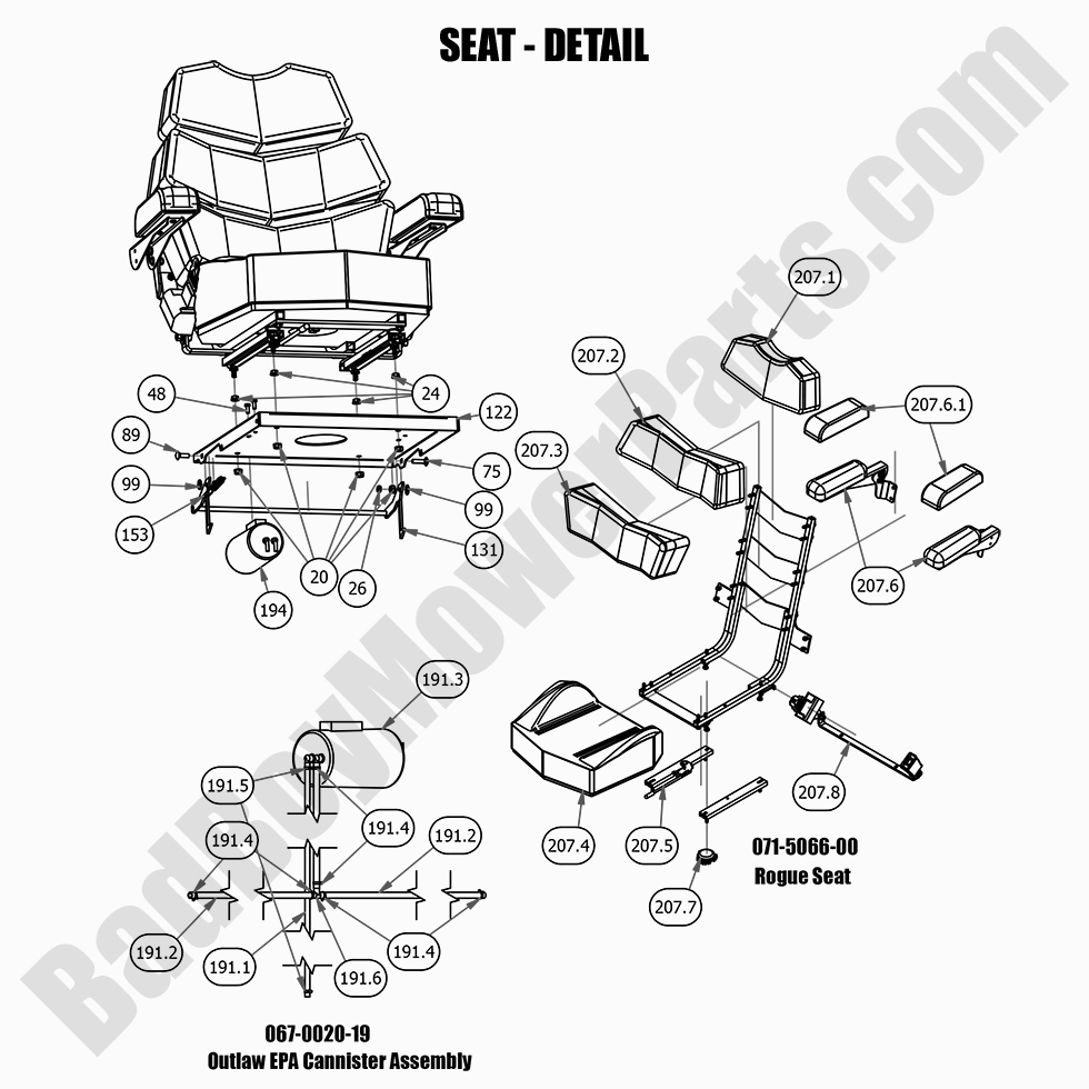 2681 - Bad Boy Mower Parts Lookup > 2021 > Rogue > Seat - Detail